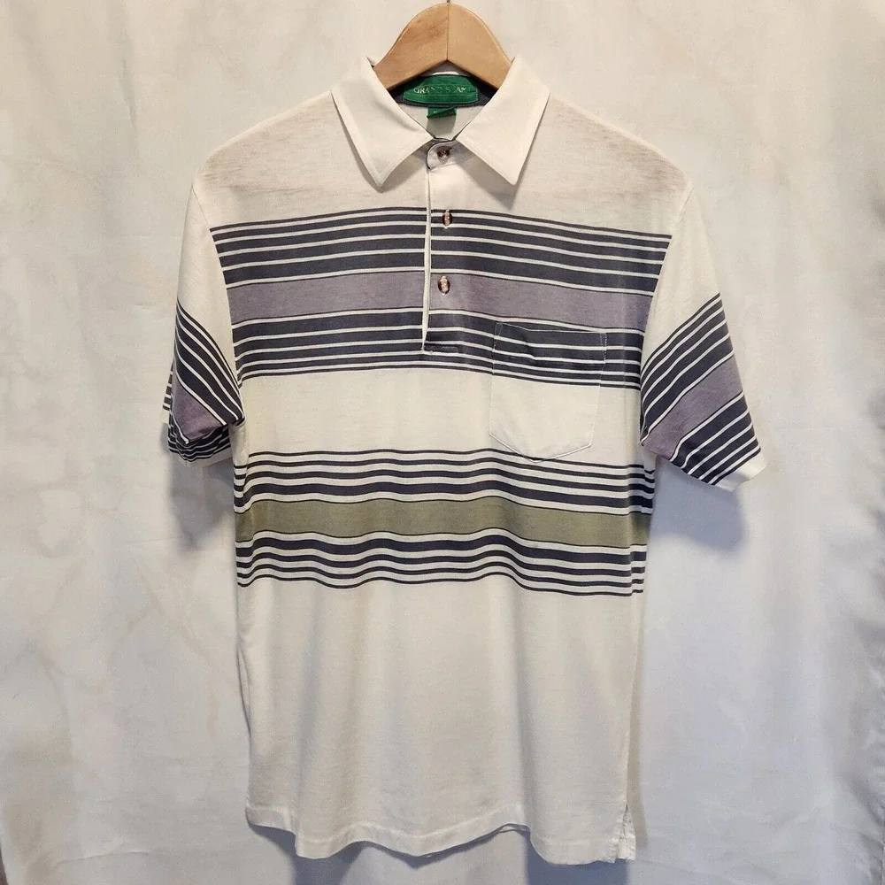 Vintage‎ Grand Slam Polo Men's Med 1/4 Button Short Sleeve Striped Golf 1980-90s